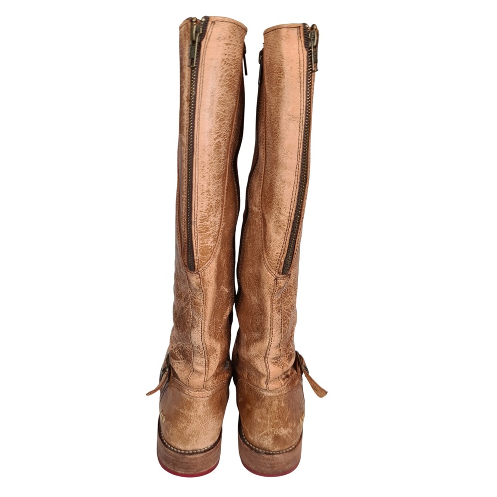 Bed Stu Cobbler Tan Leather Knee High Tall Moto Riding Boots 10 Distressed Zip - Picture 9 of 16